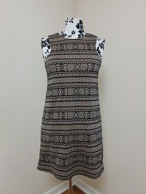 Everly Black & Cream Sleeveless Tribal Shift Dress